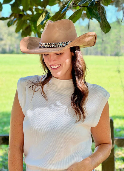 Rooney Suede Feel Hat with Band BROWN: Default - Bria Blair Creative