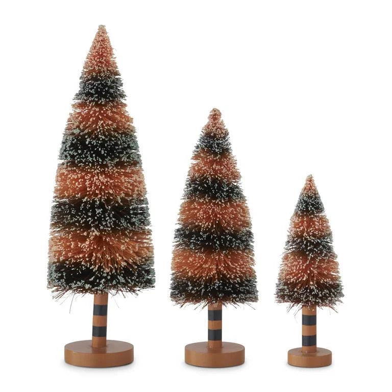 8 Inch Glittered Orange & Black Striped Bottle Brush