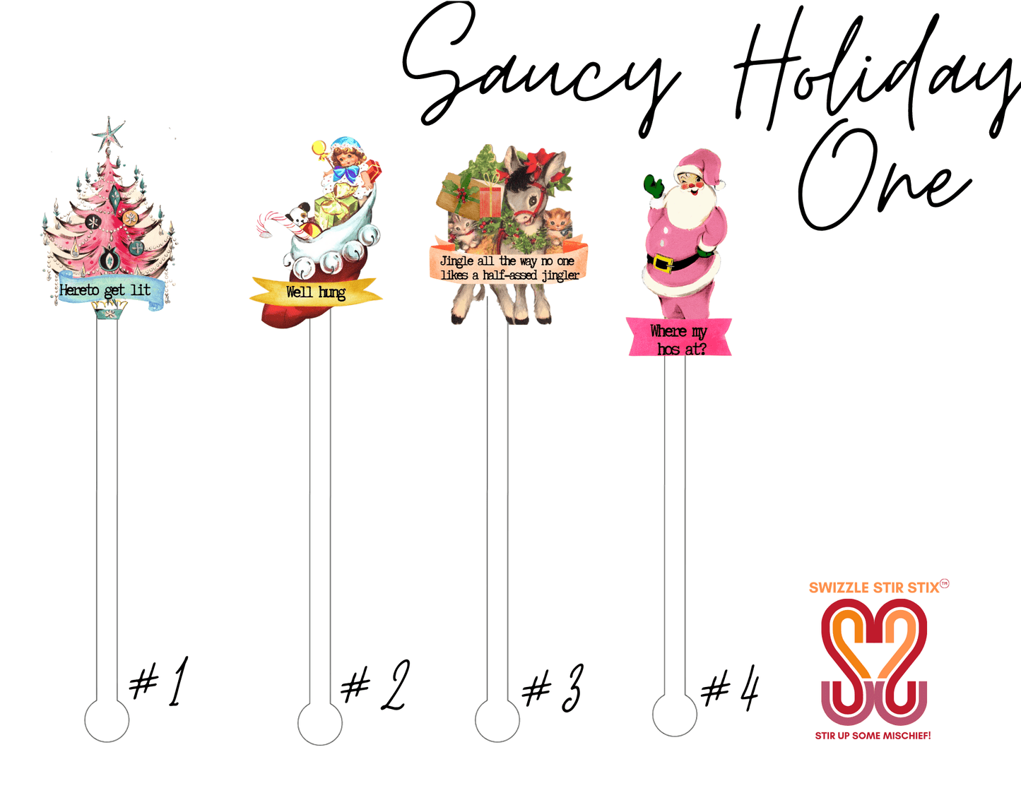 Saucy Holiday One Cocktail Stir Stick - Drink Swizzle - Bria Blair Creative