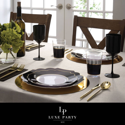 Scalloped Black • Gold Plastic Plates | 10 Pack: 10 Plastic Plates / 10.7" Dinner Plates - Bria Blair Creative