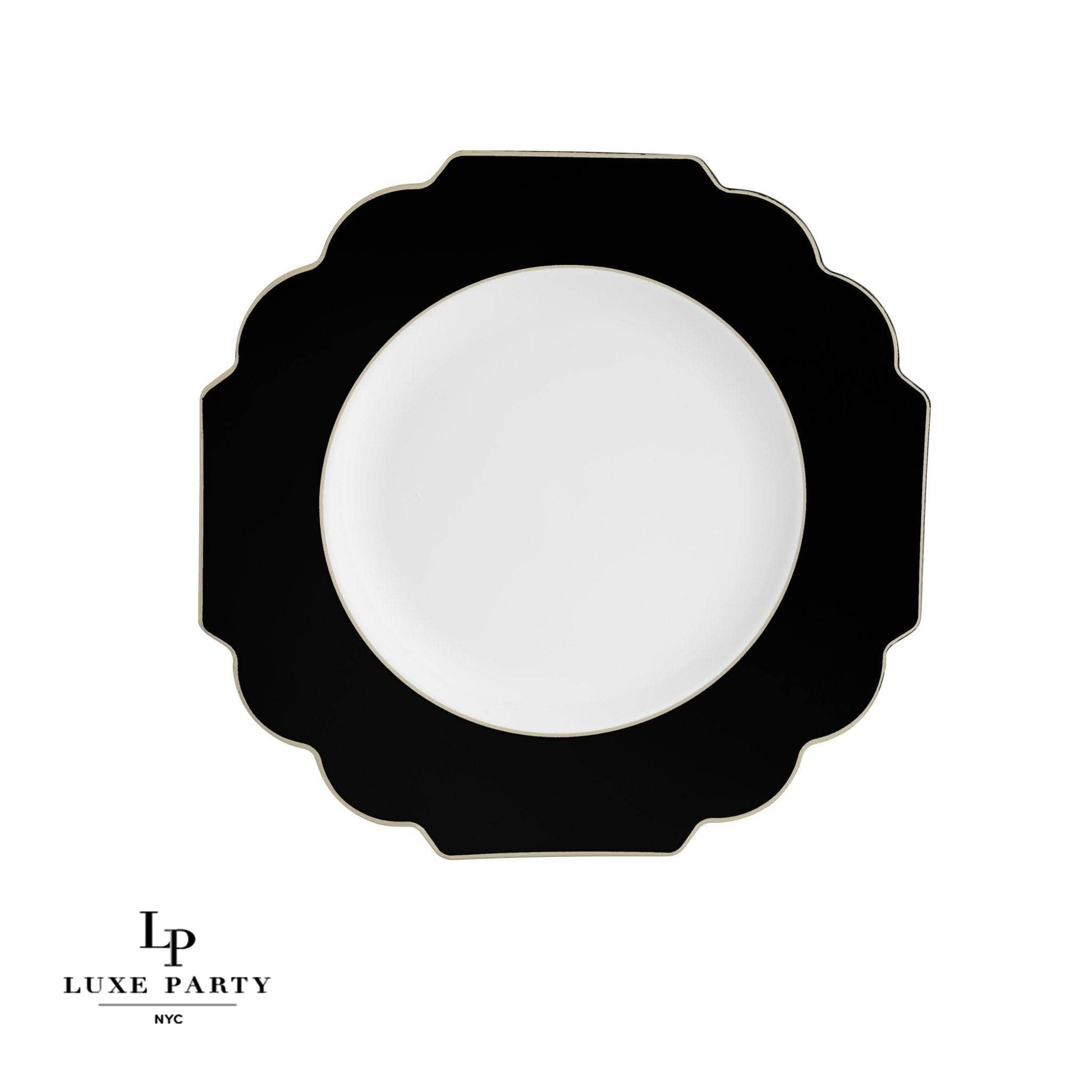 Scalloped Black • Gold Plastic Plates | 10 Pack: 10 Plastic Plates / 8" Appetizer Plates - Bria Blair Creative