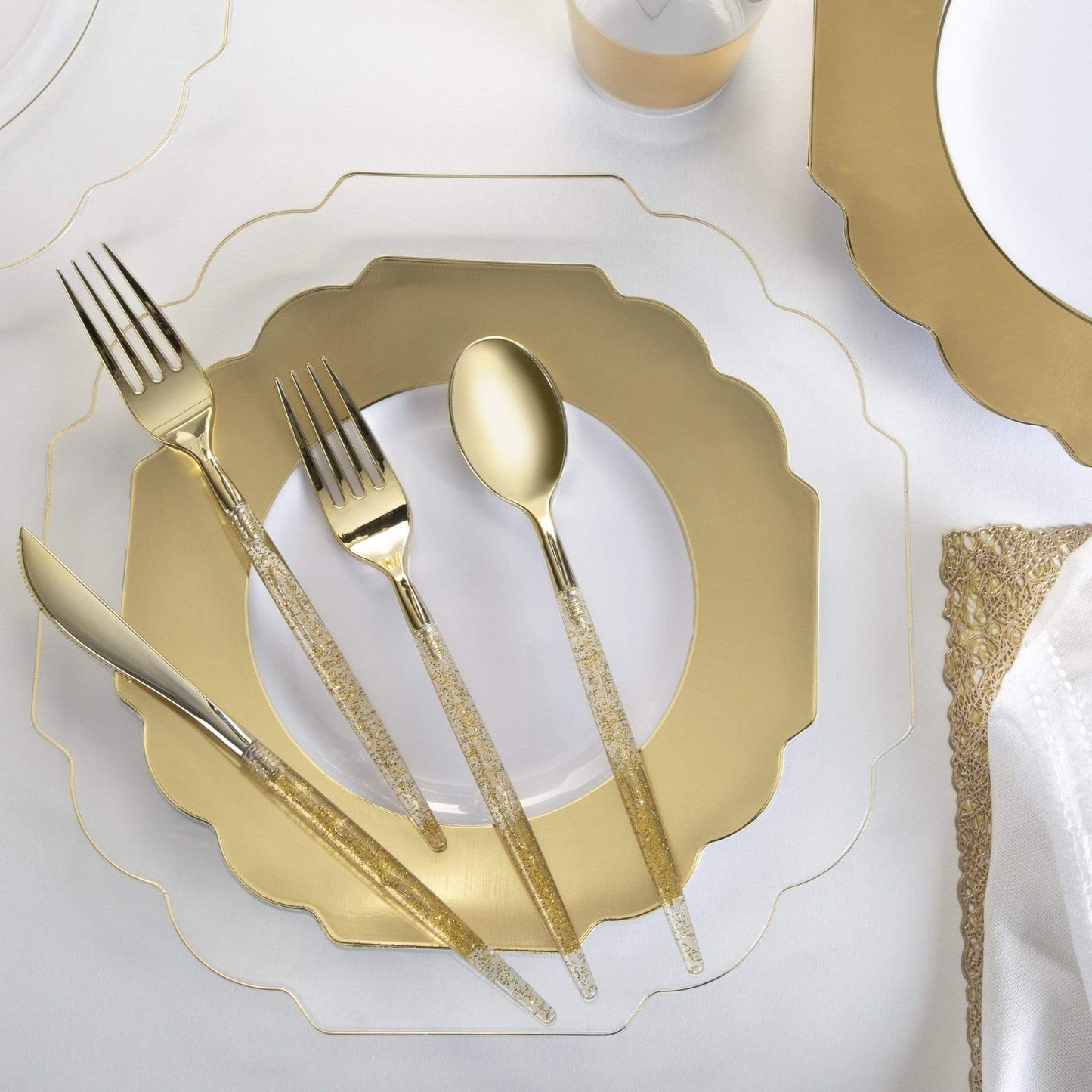 Scalloped Clear • Gold Plastic Plates | 10 Pack: 10 Plastic Plates / 10.7" Dinner Plates - Bria Blair Creative