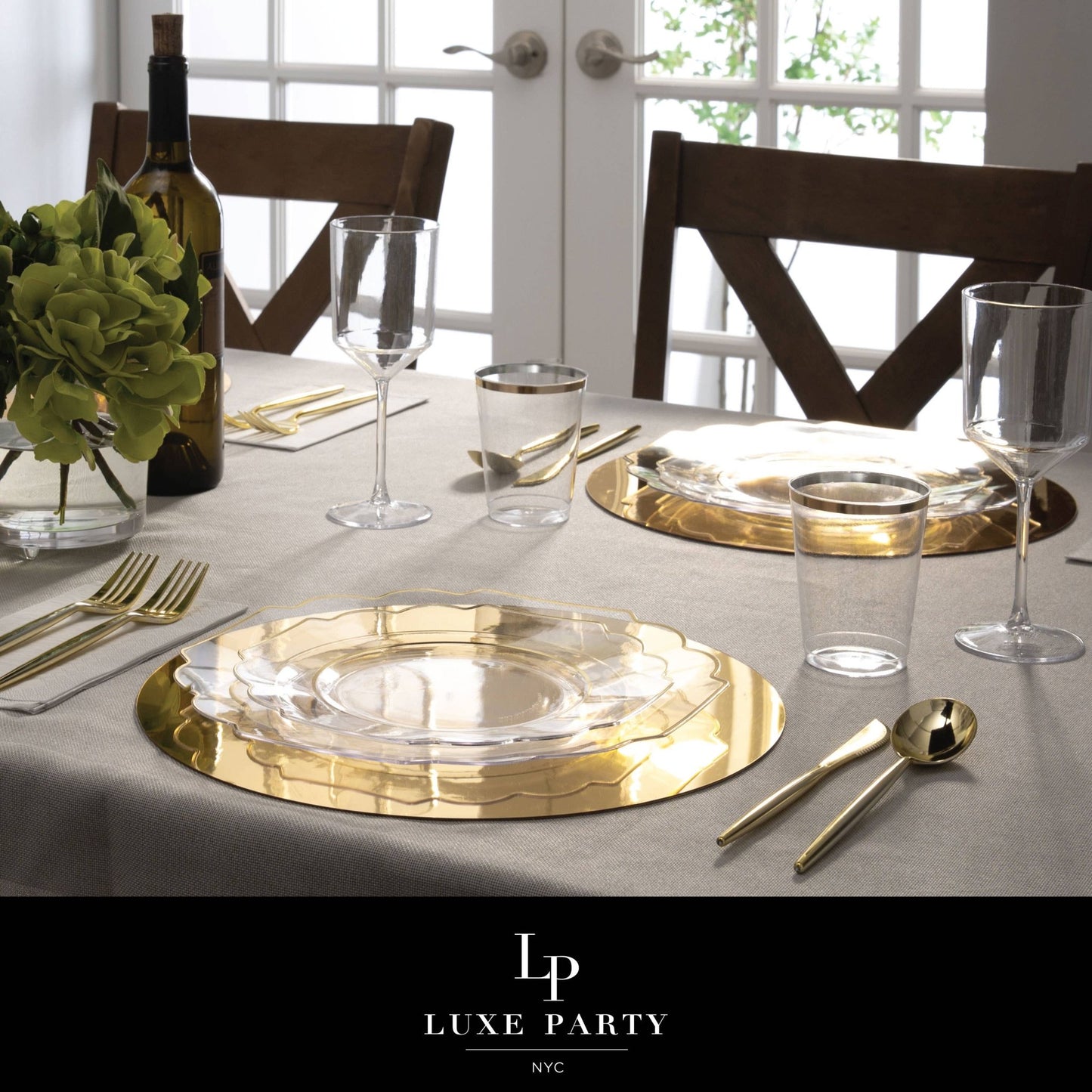 Scalloped Clear • Gold Plastic Plates | 10 Pack: 10 Plastic Plates / 10.7" Dinner Plates - Bria Blair Creative