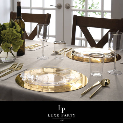 Scalloped Clear • Gold Plastic Plates | 10 Pack: 10 Plastic Plates / 10.7" Dinner Plates - Bria Blair Creative