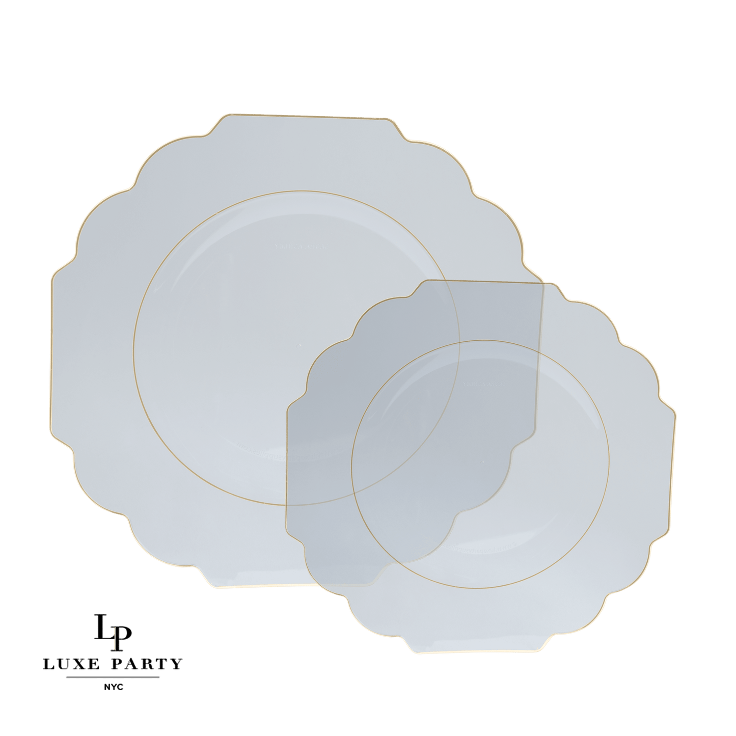 Scalloped Clear • Gold Plastic Plates | 10 Pack: 10 Plastic Plates / 10.7" Dinner Plates - Bria Blair Creative