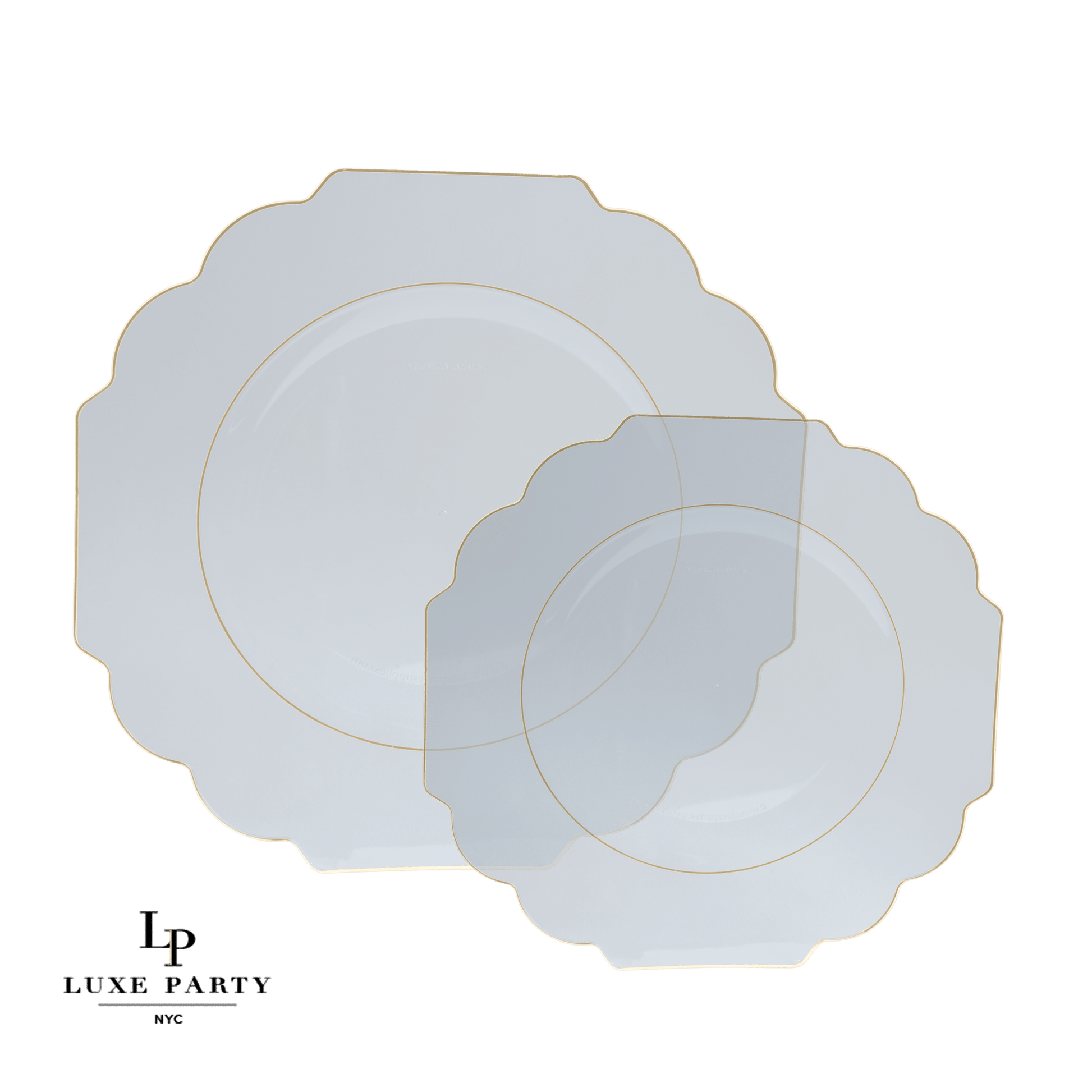 Scalloped Clear • Gold Plastic Plates | 10 Pack: 10 Plastic Plates / 8" Appetizer Plates - Bria Blair Creative