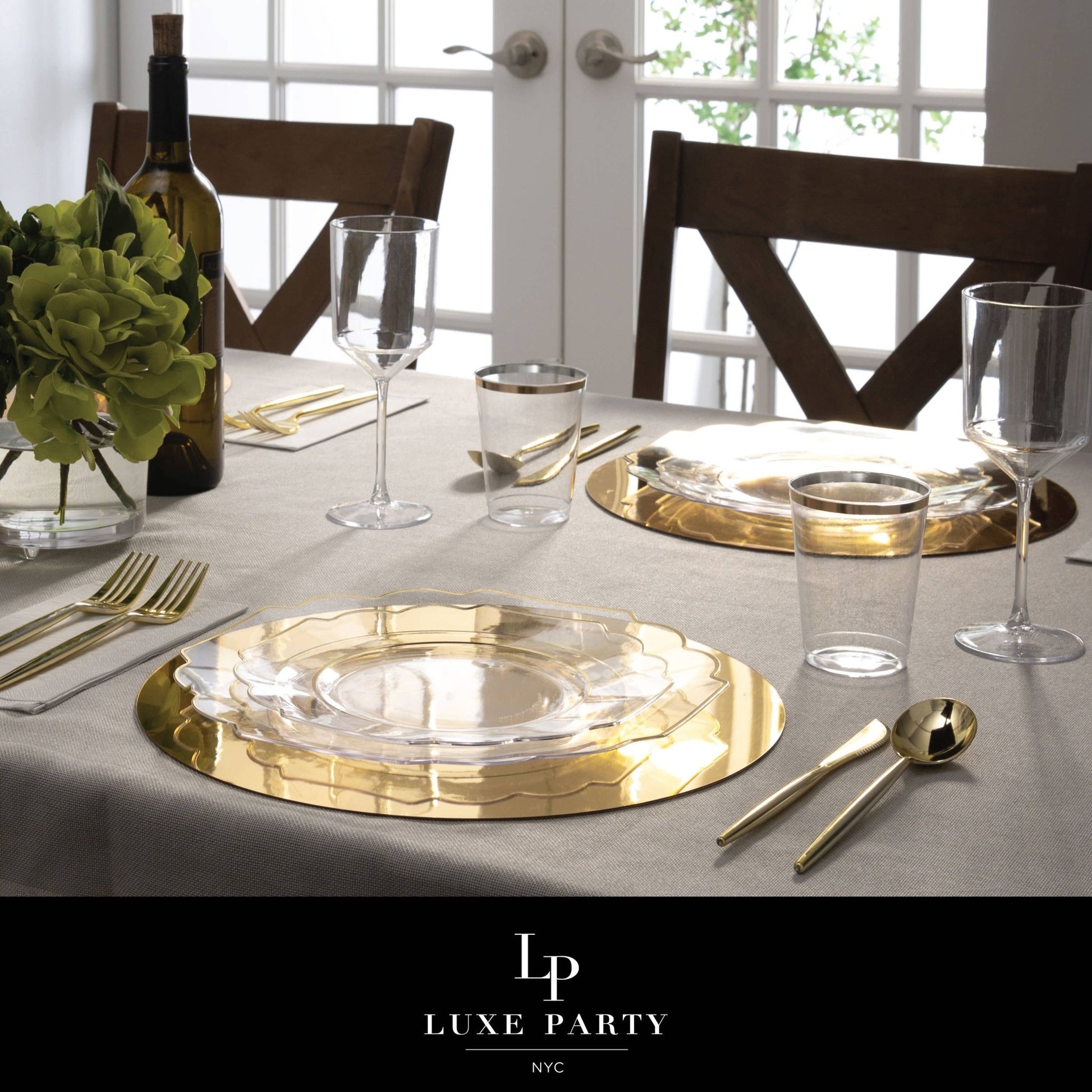 Scalloped Clear • Gold Plastic Plates | 10 Pack: 10 Plastic Plates / 8" Appetizer Plates - Bria Blair Creative