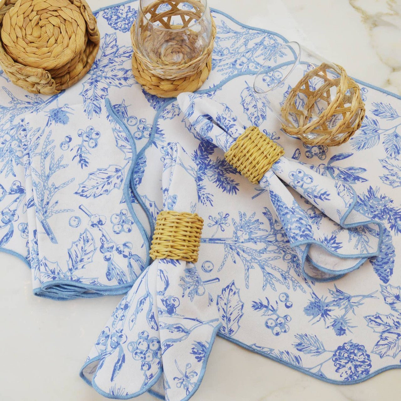 Scalloped Dinner Napkin - Blue Fall Foliage - Bria Blair Creative