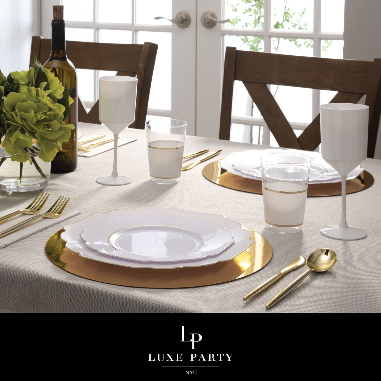 Scalloped White • Gold Plastic Plates | 10 Pack: 10 Plastic Plates / 10.7" Dinner Plates - Bria Blair Creative