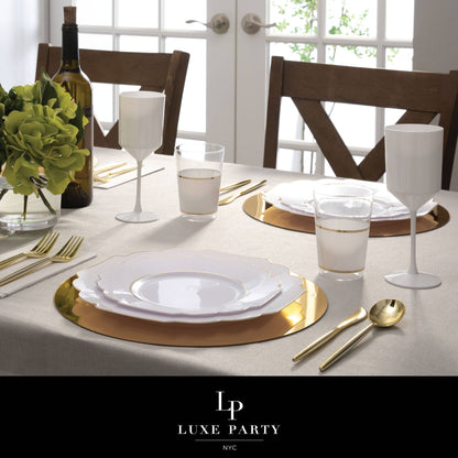 Scalloped White • Gold Plastic Plates | 10 Pack: 10 Plastic Plates / 10.7" Dinner Plates - Bria Blair Creative