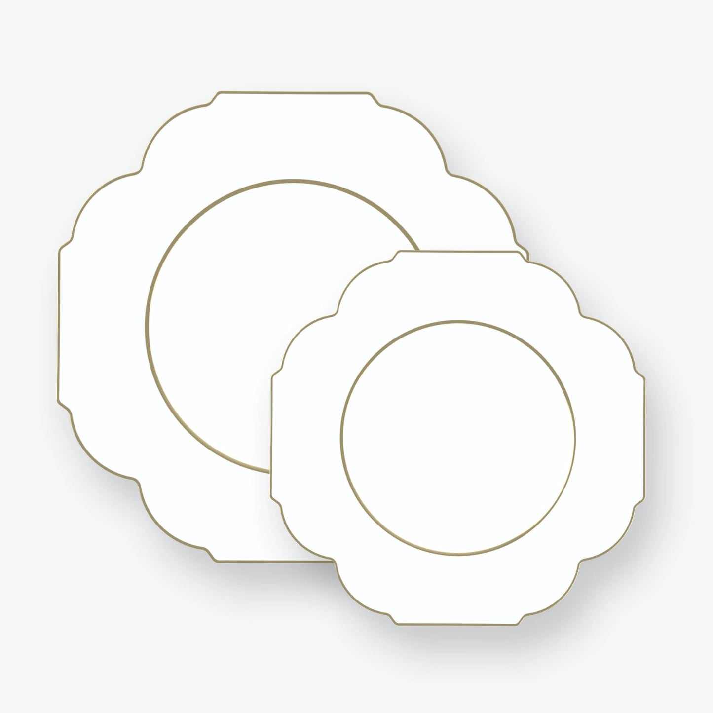 Scalloped White • Gold Plastic Plates | 10 Pack: 10 Plastic Plates / 8" Appetizer Plates - Bria Blair Creative