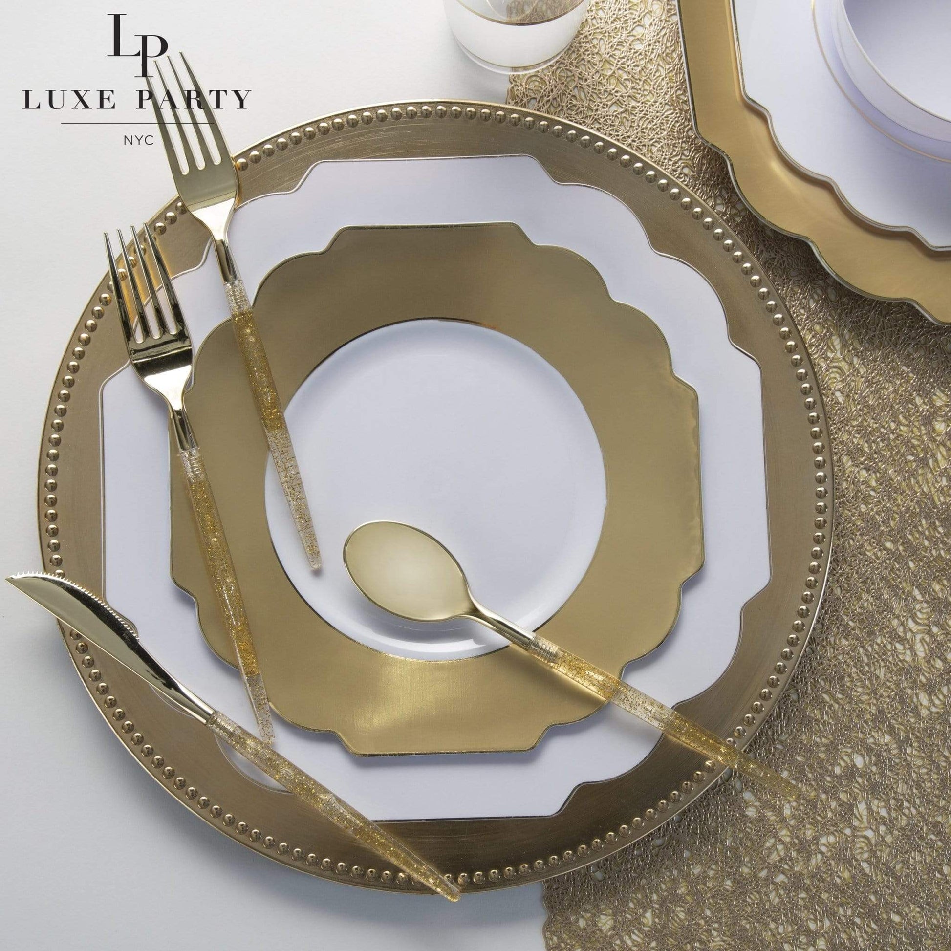 Scalloped White • Gold Plastic Plates | 10 Pack: 10 Plastic Plates / 8" Appetizer Plates - Bria Blair Creative