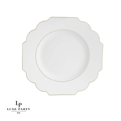 Scalloped White • Gold Plastic Plates | 10 Pack: 10 Plastic Plates / 8" Appetizer Plates - Bria Blair Creative