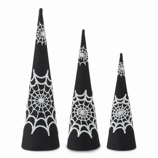 BLACK CONE TREE WITH BEADED SPIDER WEB - MED