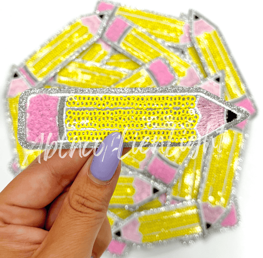 Sequins pencil teacher patch iron on - Bria Blair Creative