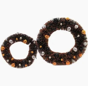 15" Black & Orange Glitter Bottle Brush Wreath