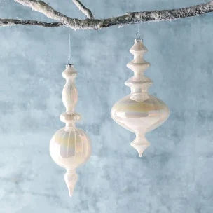 Frosty Pearl Glass Finial Ornament - 2 Assorted Styles