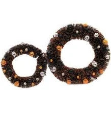 8 Inch Black & Orange Glitter Bottle Brush Wreath