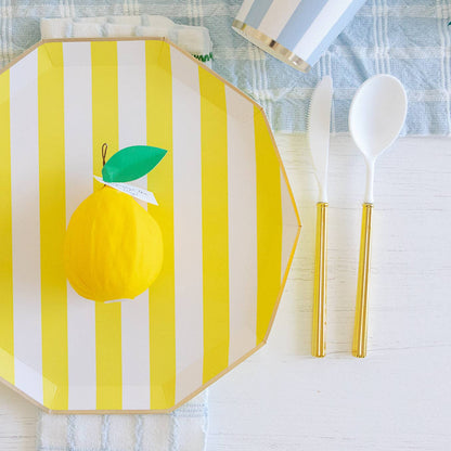 SOLEIL YELLOW CABANA SIGNATURE STRIPE PLATES - Bria Blair Creative
