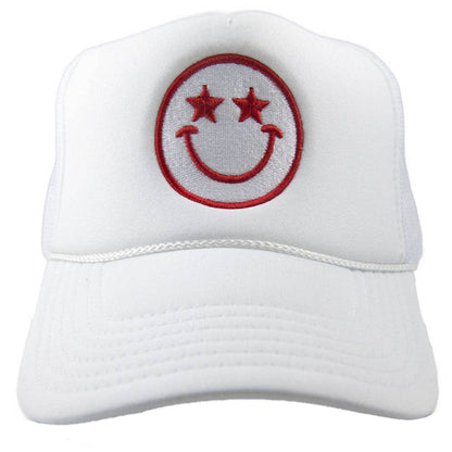 Star Eyed Happy Face Foam Trucker Hat: Colbalt Blue - Bria Blair Creative