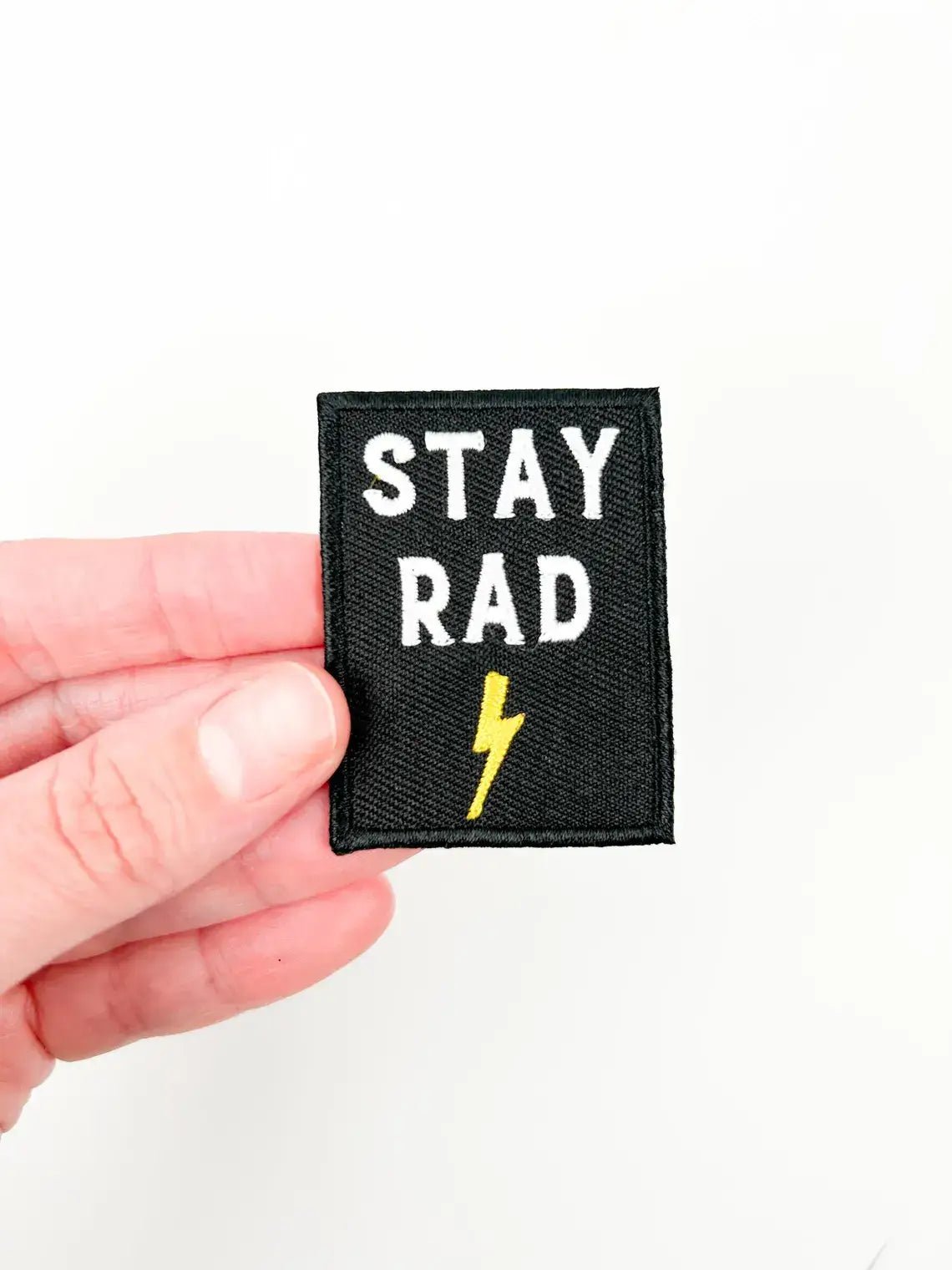 Stay Rad Embroidered Iron - On Patch with Lightning Bolt Black - Bria Blair Creative