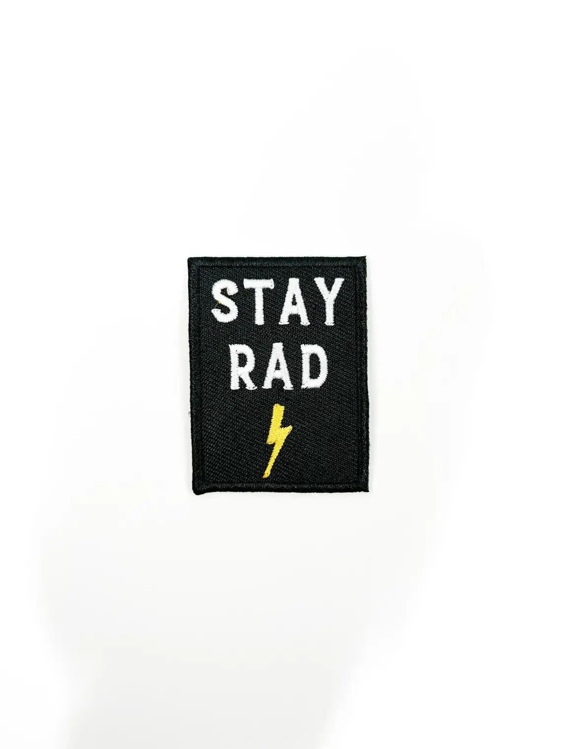 Stay Rad Embroidered Iron - On Patch with Lightning Bolt Black - Bria Blair Creative