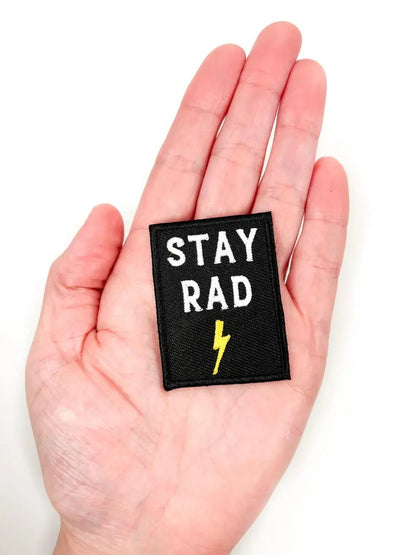 Stay Rad Embroidered Iron - On Patch with Lightning Bolt Black - Bria Blair Creative