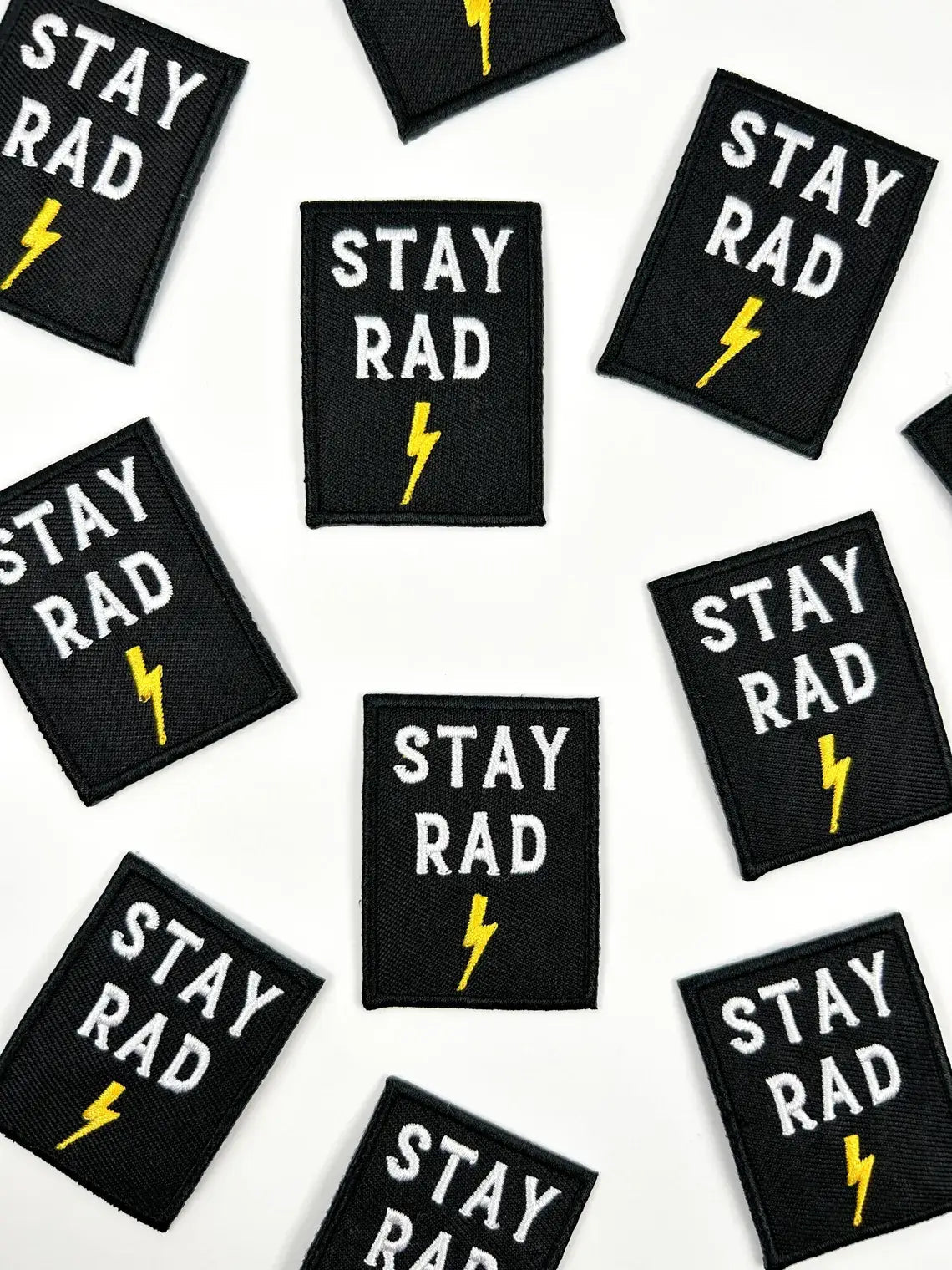 Stay Rad Embroidered Iron - On Patch with Lightning Bolt Black - Bria Blair Creative