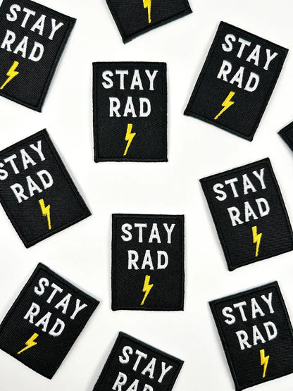 Stay Rad Embroidered Iron - On Patch with Lightning Bolt Black - Bria Blair Creative