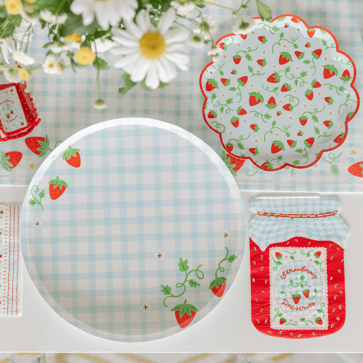 Strawberry Picnic Gingham Print Large Plates - Bria Blair Creative