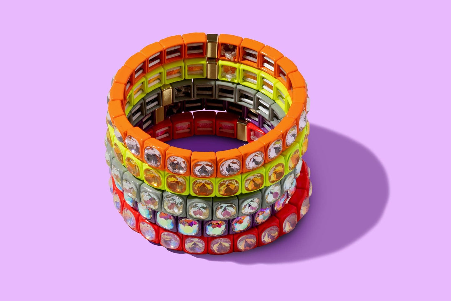 Stretch Bracelet - Enamel w/ Circle Stones - Zoe: Gray - Bria Blair Creative