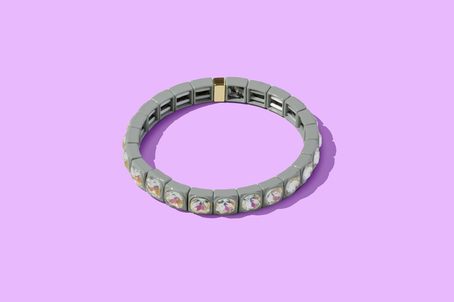 Stretch Bracelet - Enamel w/ Circle Stones - Zoe: Gray - Bria Blair Creative
