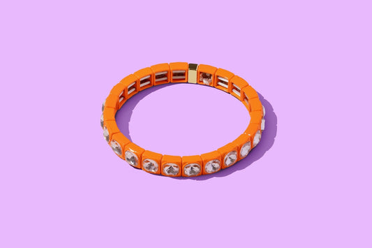 Stretch Bracelet - Enamel w/ Circle Stones - Zoe: Orange - Bria Blair Creative
