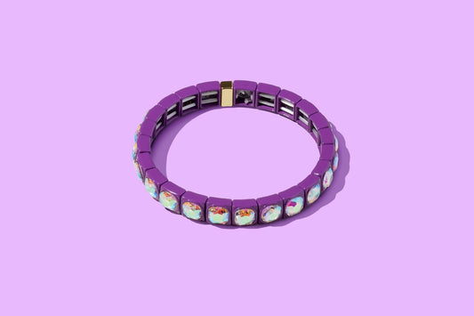 Stretch Bracelet - Enamel w/ Circle Stones - Zoe: Purple - Bria Blair Creative