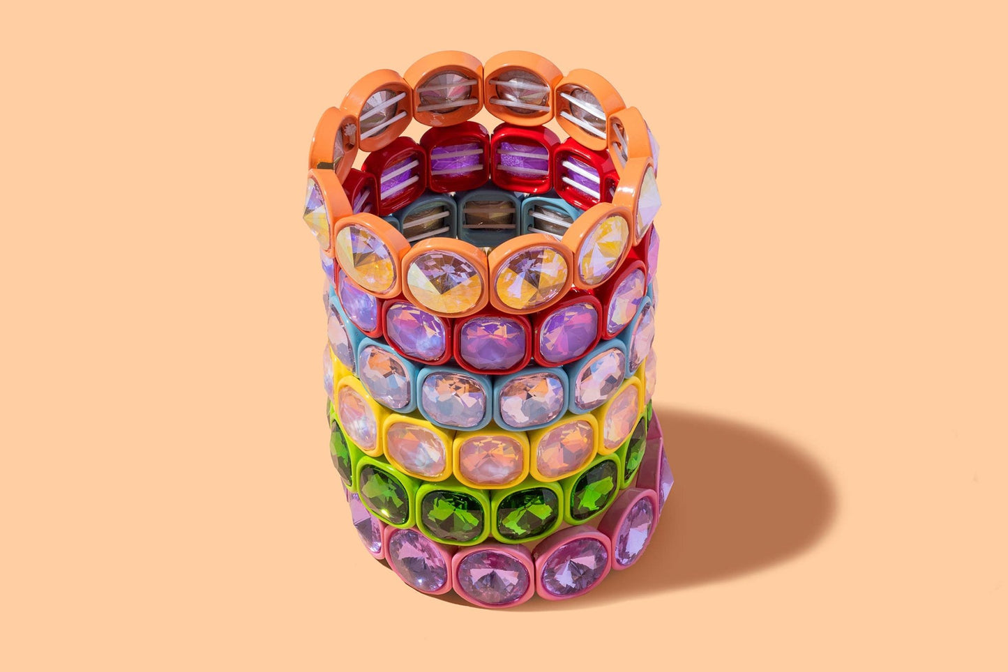 Stretch Bracelet - Enamel w/ Large Stones - Elise: Red - Bria Blair Creative