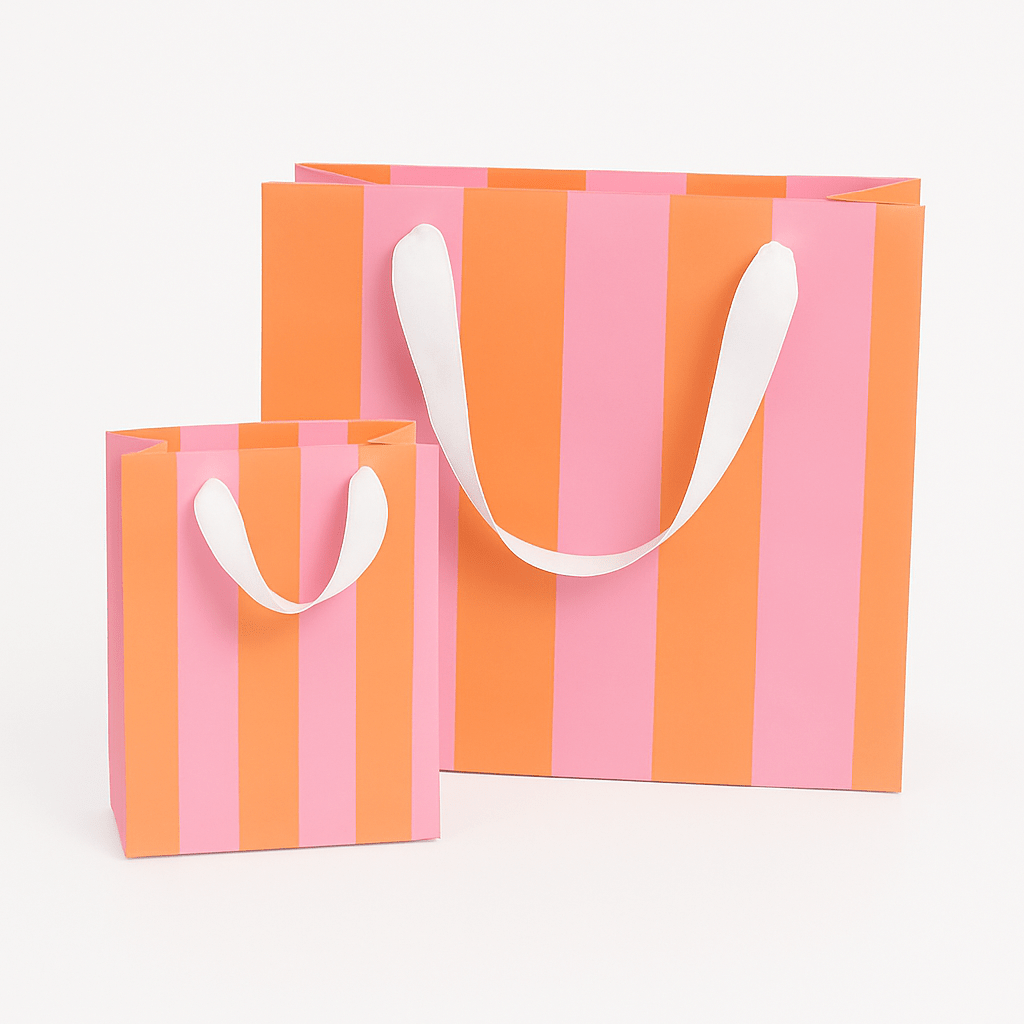 Stripe Pink & Orange Gift Paper Bag | Medium 8x10 - Bria Blair Creative