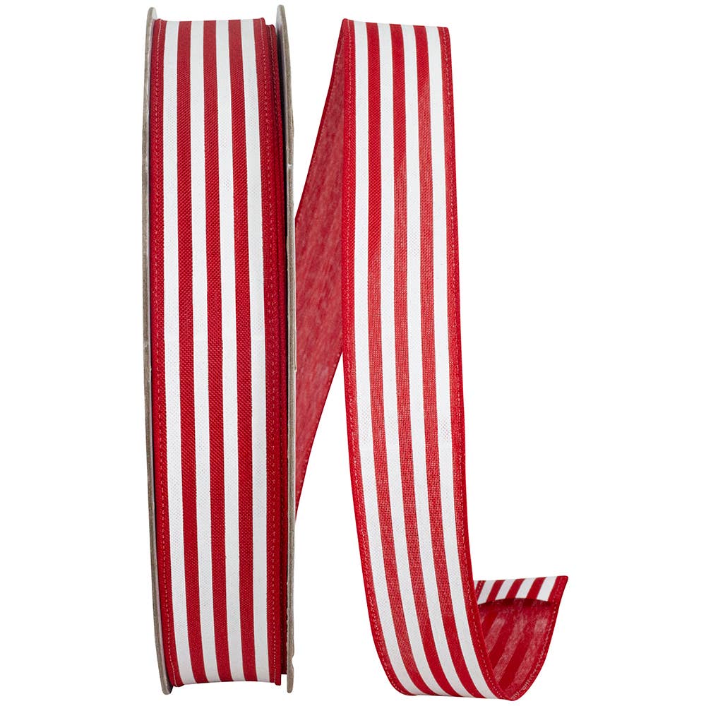 Striped Linen Value Wired, Red/white, 1-1/2 In, 50 Yards - Bria Blair Creative