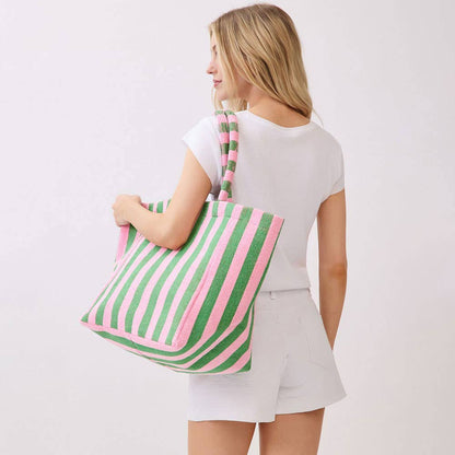 Striped Terry Tote Bag: Green - Bria Blair Creative