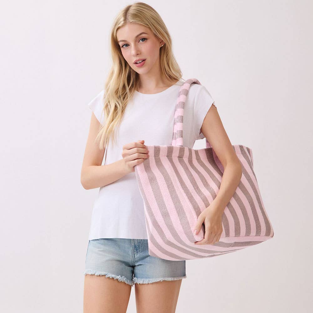 Striped Terry Tote Bag: Pink - Bria Blair Creative