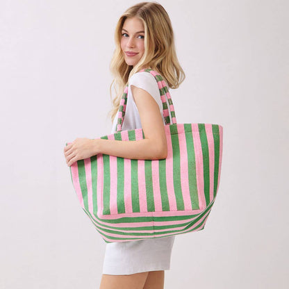 Striped Terry Tote Bag: Pink - Bria Blair Creative