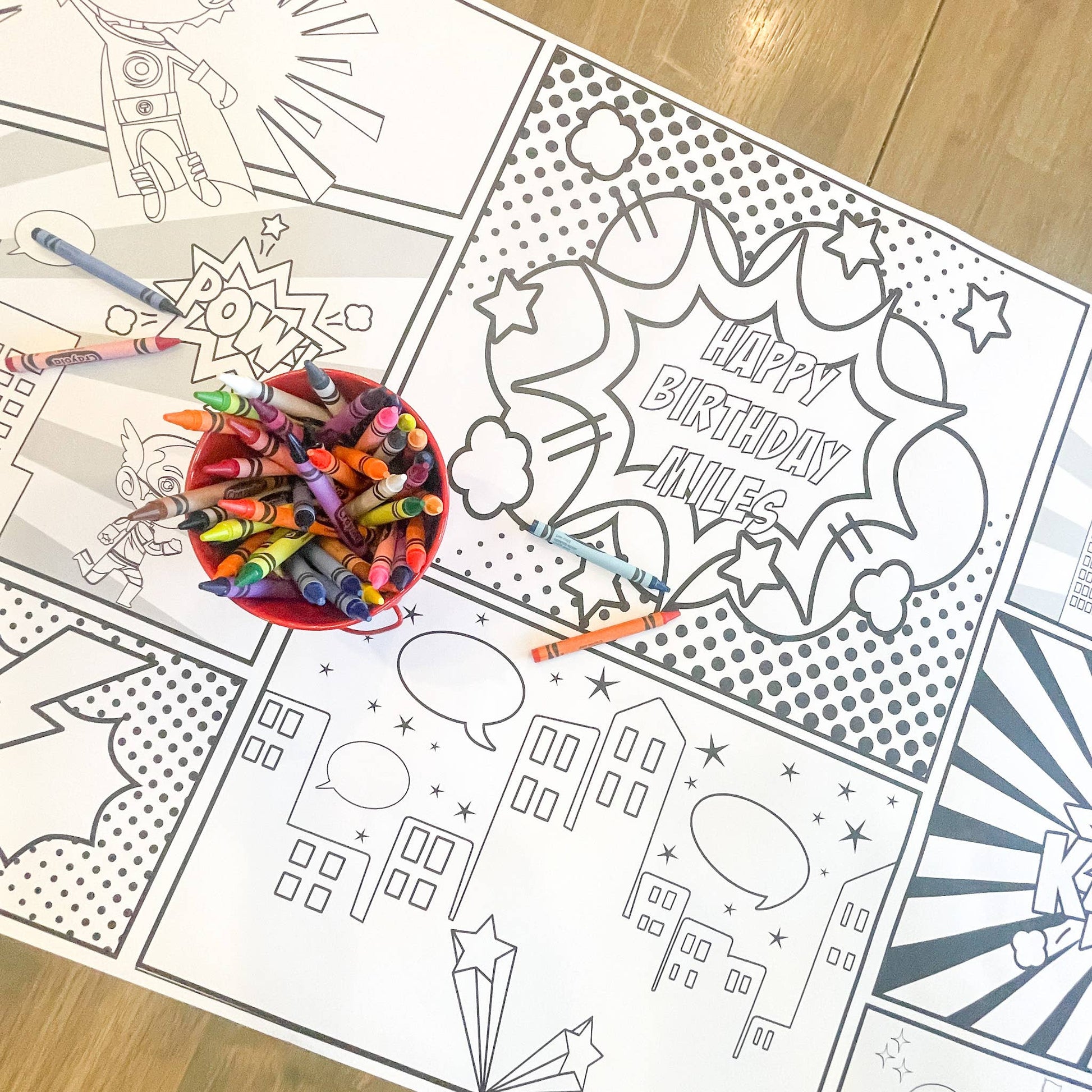 Superhero Party Coloring Table Runner| Happy Birthday: Happy Birthday - Bria Blair Creative