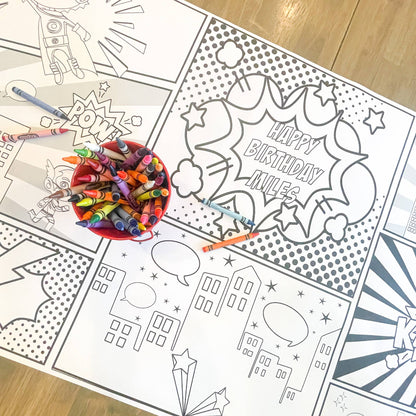 Superhero Party Coloring Table Runner| Happy Birthday: Happy Birthday - Bria Blair Creative