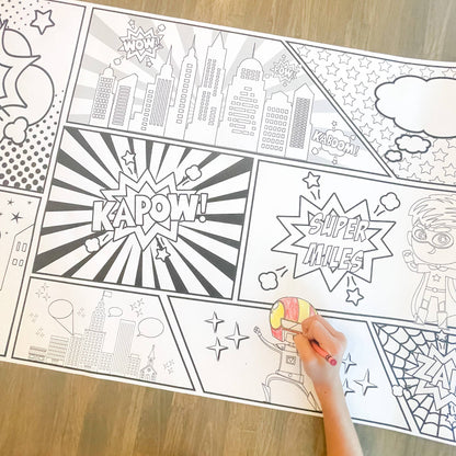 Superhero Party Coloring Table Runner| Happy Birthday: Happy Birthday - Bria Blair Creative