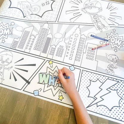 Superhero Party Coloring Table Runner| Happy Birthday: Happy Birthday - Bria Blair Creative