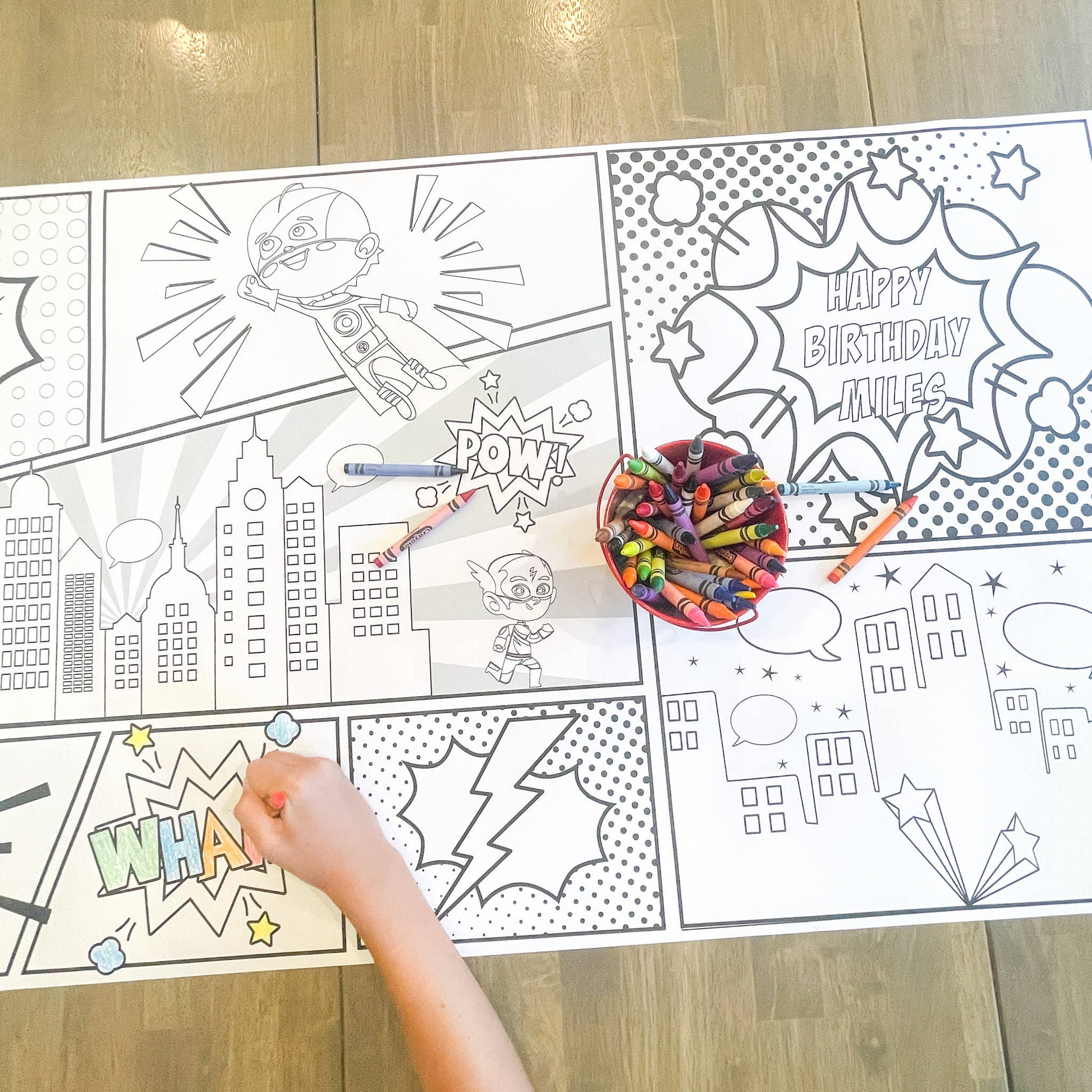 Superhero Party Coloring Table Runner| Happy Birthday: Happy Birthday - Bria Blair Creative