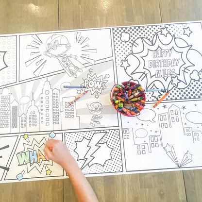 Superhero Party Coloring Table Runner| Happy Birthday: Happy Birthday - Bria Blair Creative