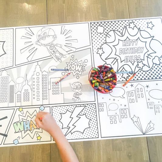 Superhero Party Coloring Table Runner| Happy Birthday: Happy Birthday - Bria Blair Creative