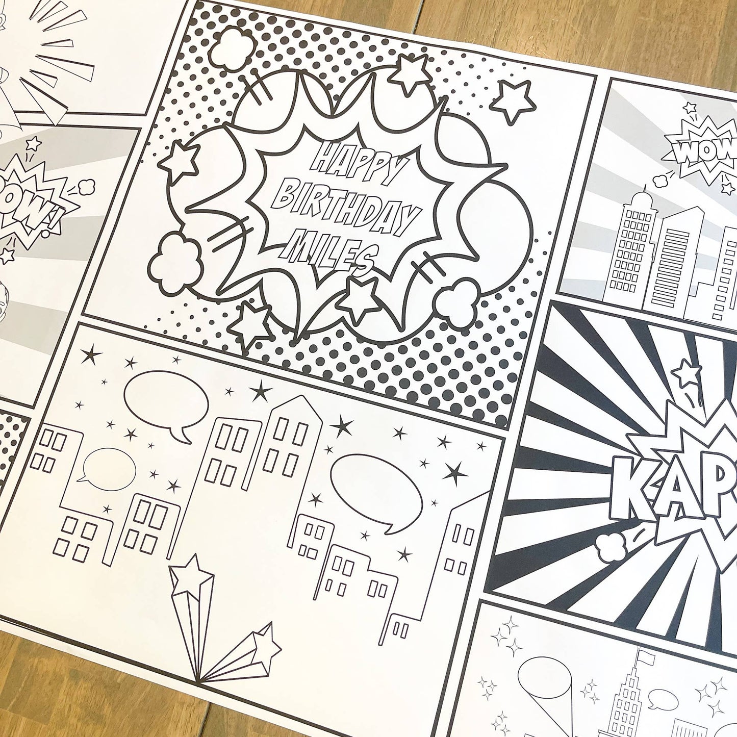 Superhero Party Coloring Table Runner| Happy Birthday: Happy Birthday - Bria Blair Creative