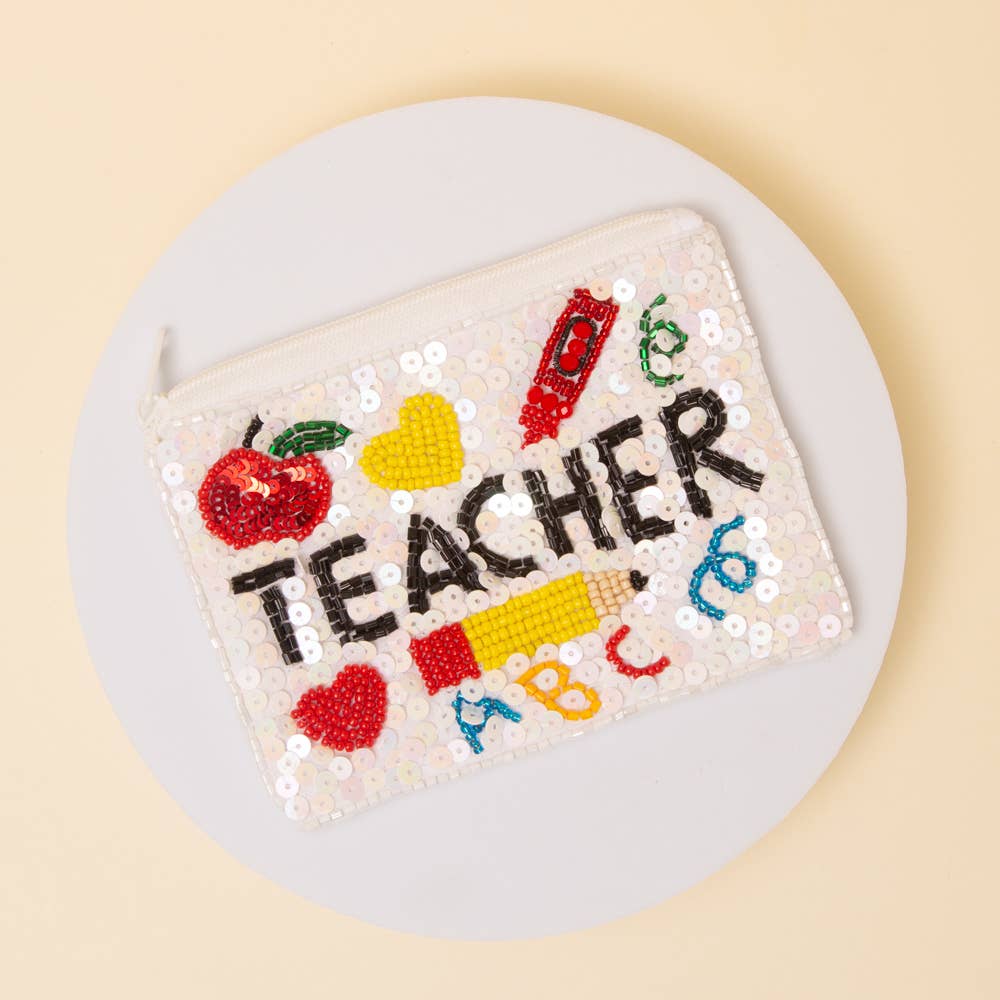 Teacher ABC Beaded Embroidered Coin Bag - Bria Blair Creative