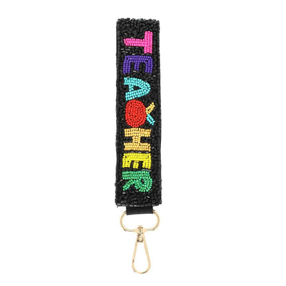 Teacher Long Strip Lettering Beaded Keychain: Pink - Bria Blair Creative